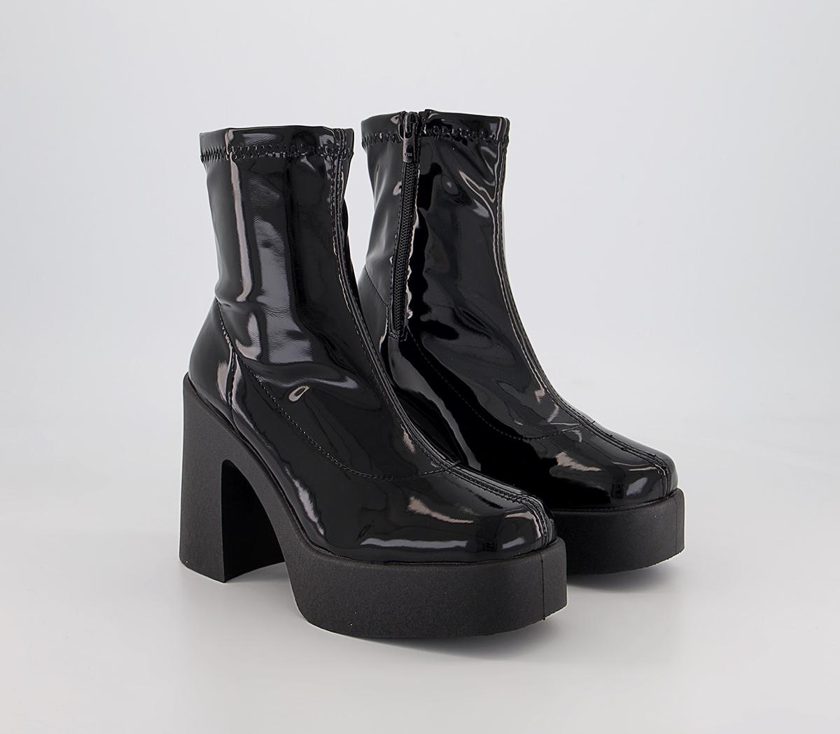 OFFICE Amenna Sock Heeled Boots Black Patent Women's Ankle Boots