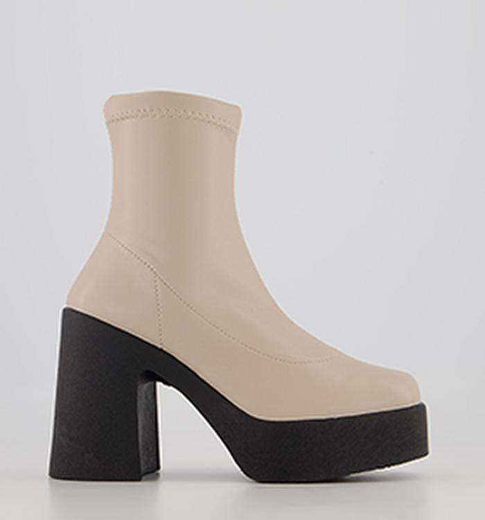 Office Amenna Platform Sock Heeled Ankle Boots Off White