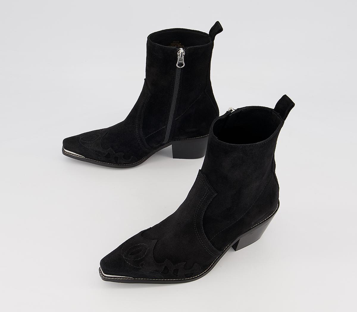 Office Albuquerque Western Heeled Ankle Boots Office Albuquerque Western Heeled Ankle Boots Black Suede