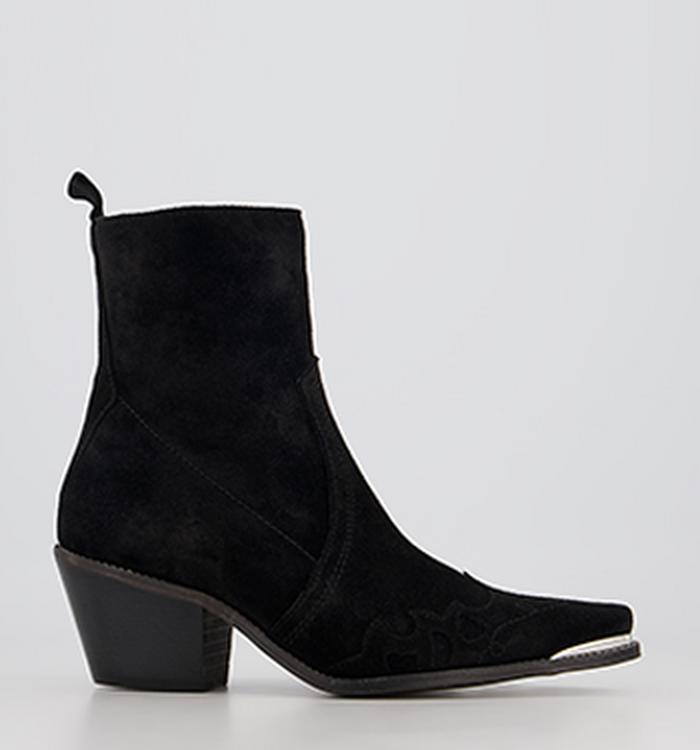 Office Albuquerque Western Heeled Ankle Boots Black Suede