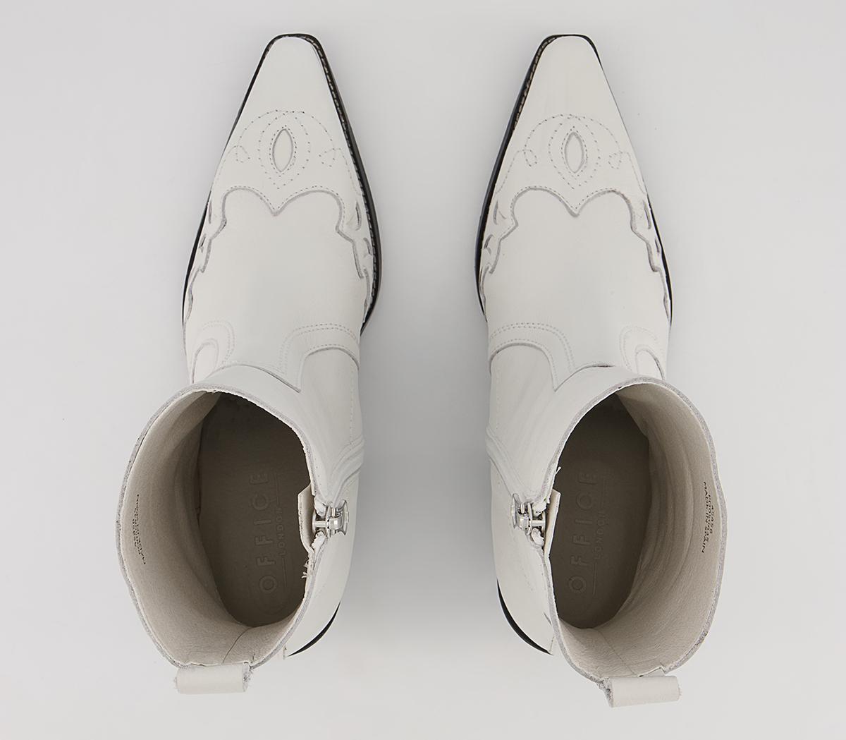 Office Albuquerque Western Heeled Ankle Boots Office Albuquerque Western Heeled Ankle Boots White Leather