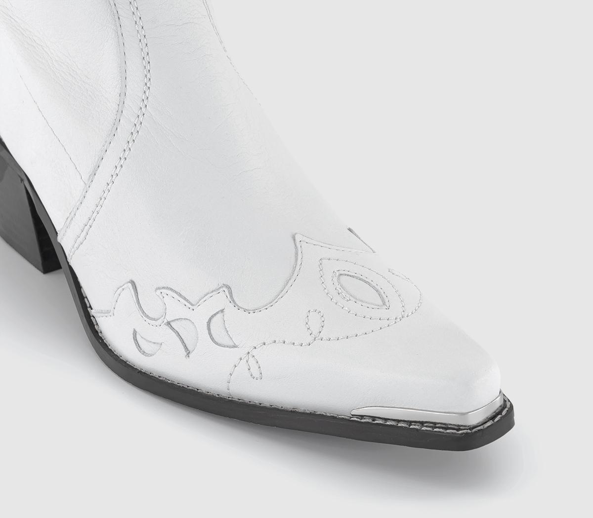 OFFICE Albuquerque Western Heeled Ankle Boots White Leather Women's Boots