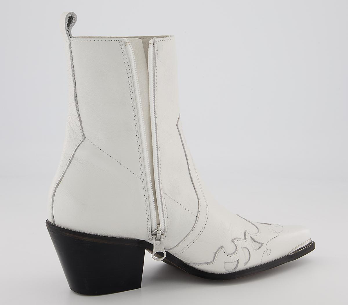 Office Albuquerque Western Heeled Ankle Boots Office Albuquerque Western Heeled Ankle Boots White Leather