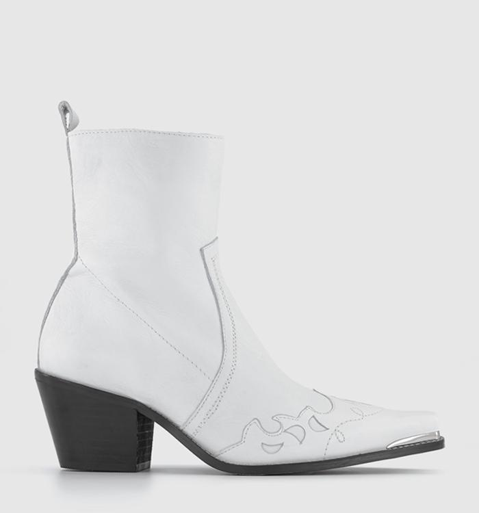 Office Albuquerque Western Heeled Ankle Boots White Leather