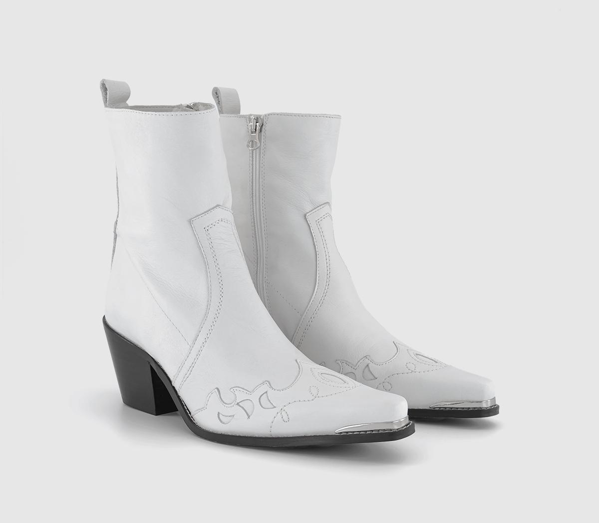 OFFICE Albuquerque Western Heeled Ankle Boots White Leather Women's Boots