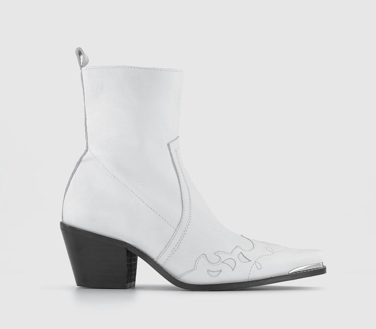 OFFICEAlbuquerque Western Heeled Ankle BootsWhite Leather