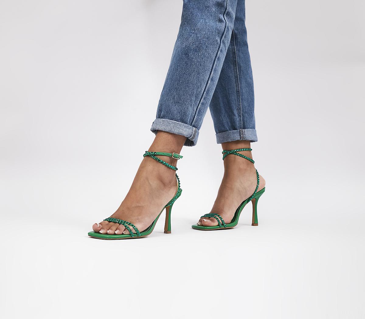 OFFICE Hazel Embellished High Ankle Sandals Green - Heels