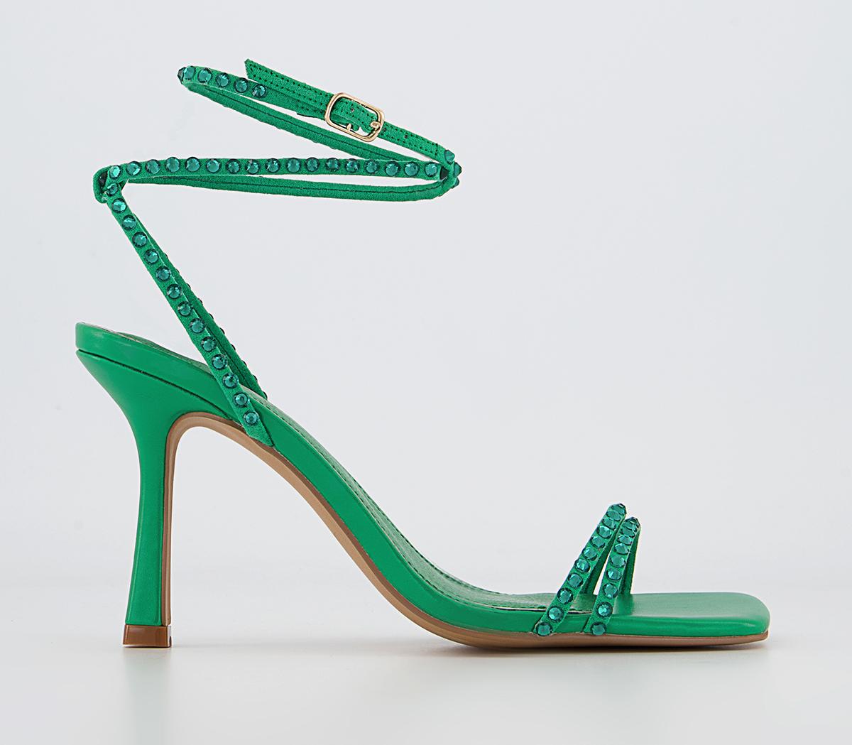 OFFICE Hazel Embellished High Ankle Sandals Green - Heels