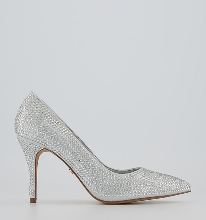 silver court shoes mid heel