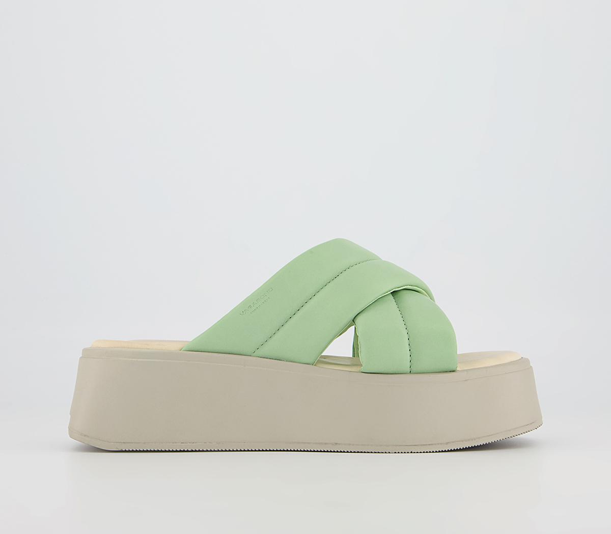 tan cross strap sliders