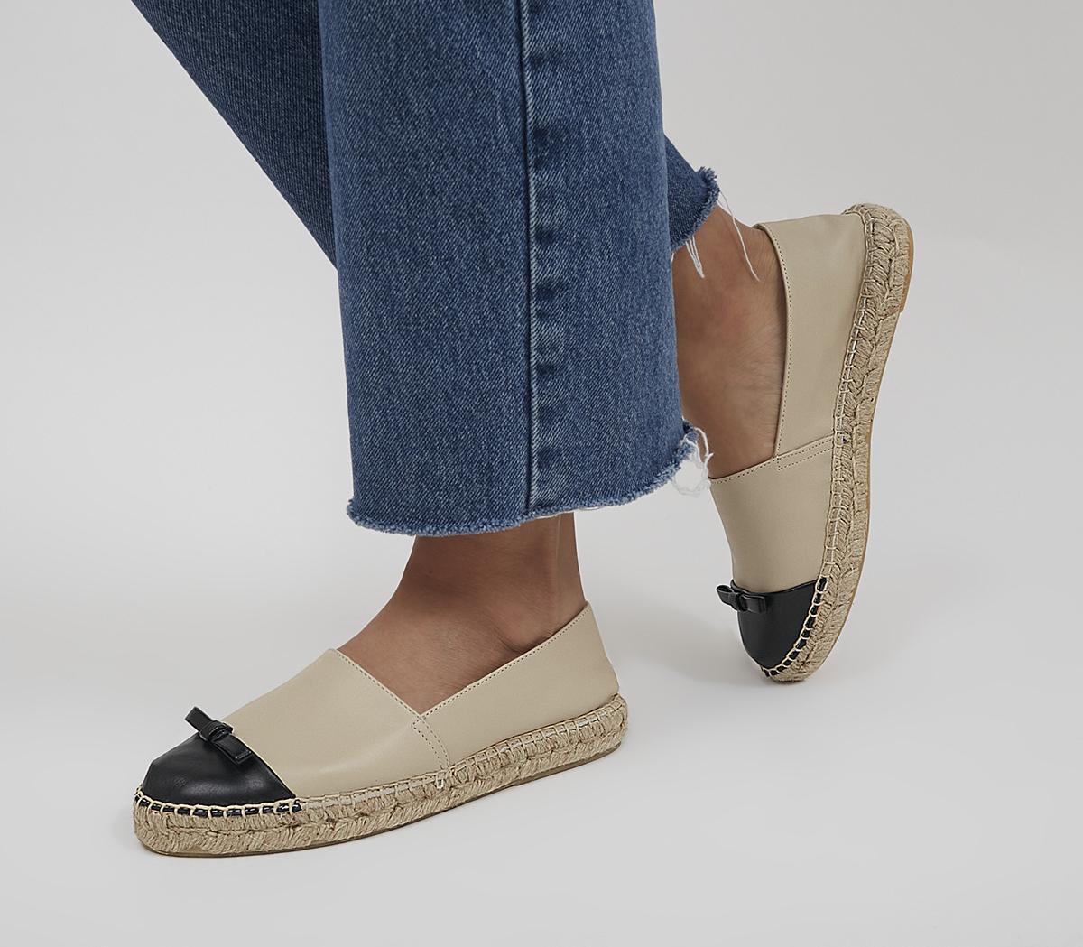 OfficeFoal Bow Toe Cap EspadrillesNude And Black Leather Mix
