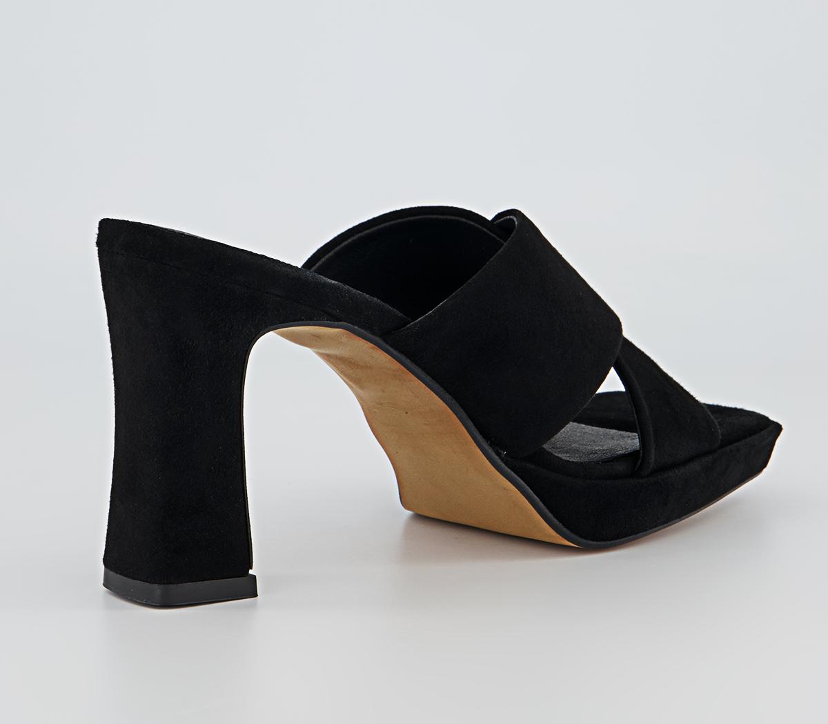 OFFICE Houston Cross Strap Mule Platforms Black Suede - Heels