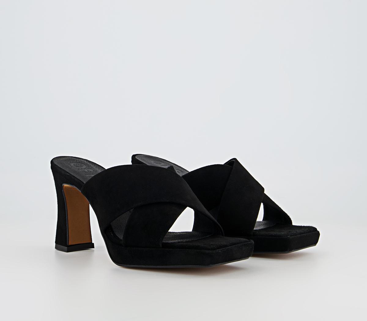 Office Houston Cross Strap Mule Platforms Office Houston Cross Strap Mule Platforms Black Suede