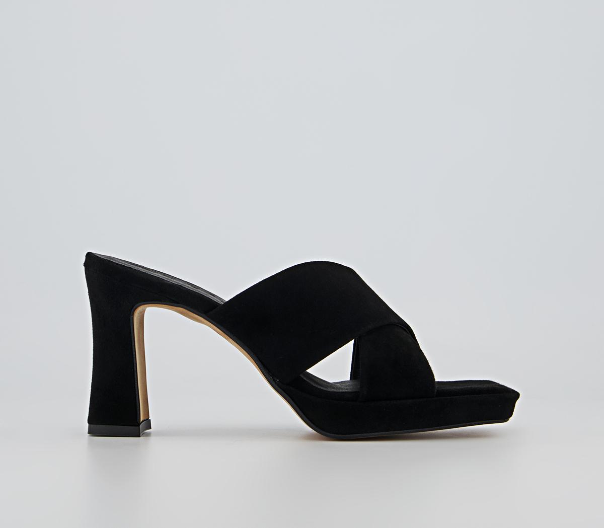 OfficeHouston Cross Strap Mule Platforms OfficeHouston Cross Strap Mule PlatformsBlack Suede