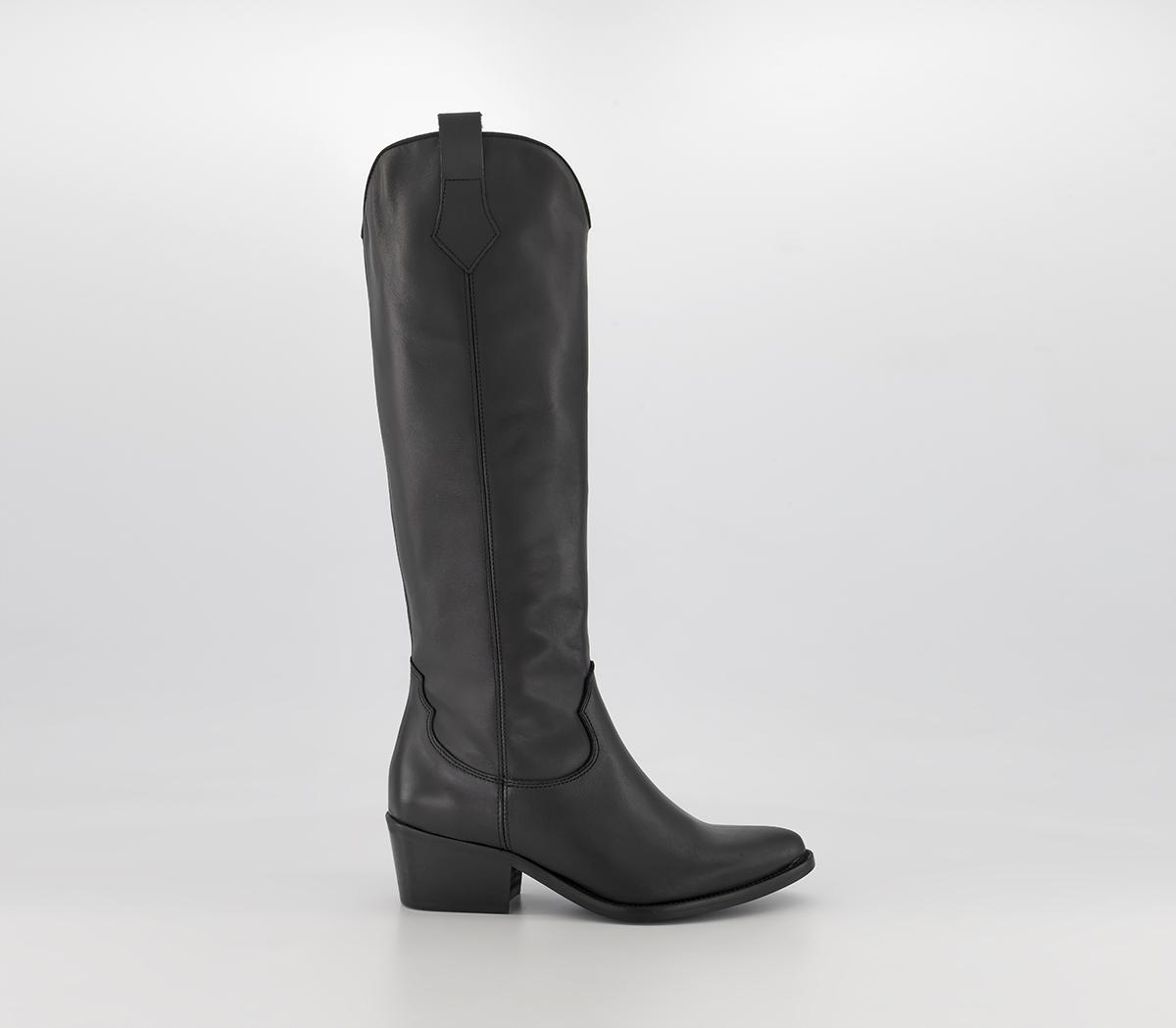 OFFICEKentucky Western Knee BootsBlack Leather