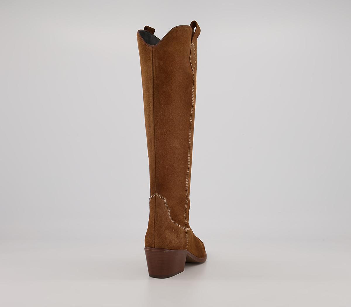 Office Kentucky Western Knee High Heeled Boots Office Kentucky Western Knee High Heeled Boots Tan Suede
