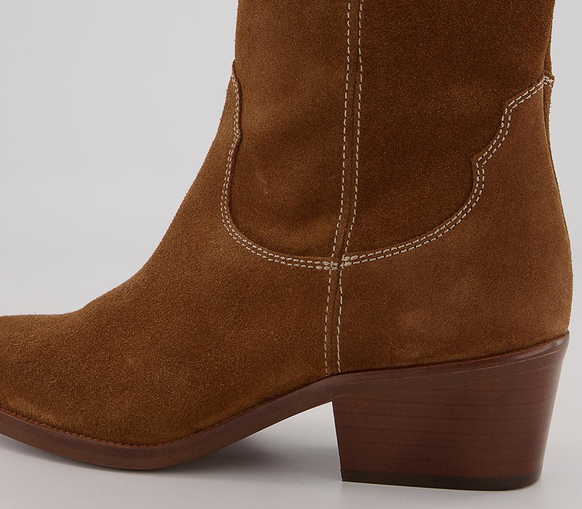 Office Kentucky Western Knee High Heeled Boots Office Kentucky Western Knee High Heeled Boots Tan Suede