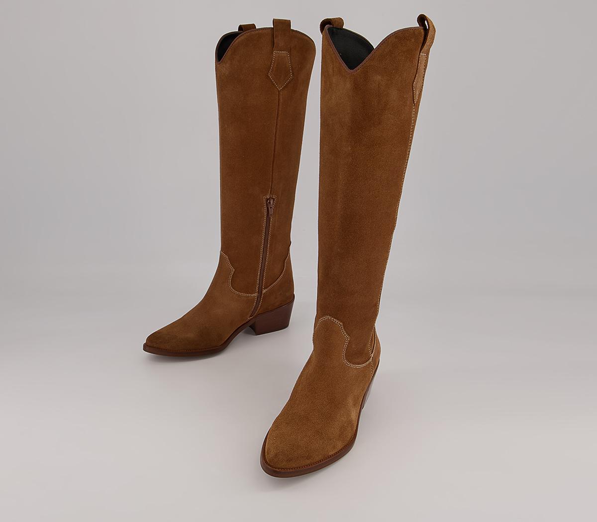 Office Kentucky Western Knee High Heeled Boots Office Kentucky Western Knee High Heeled Boots Tan Suede
