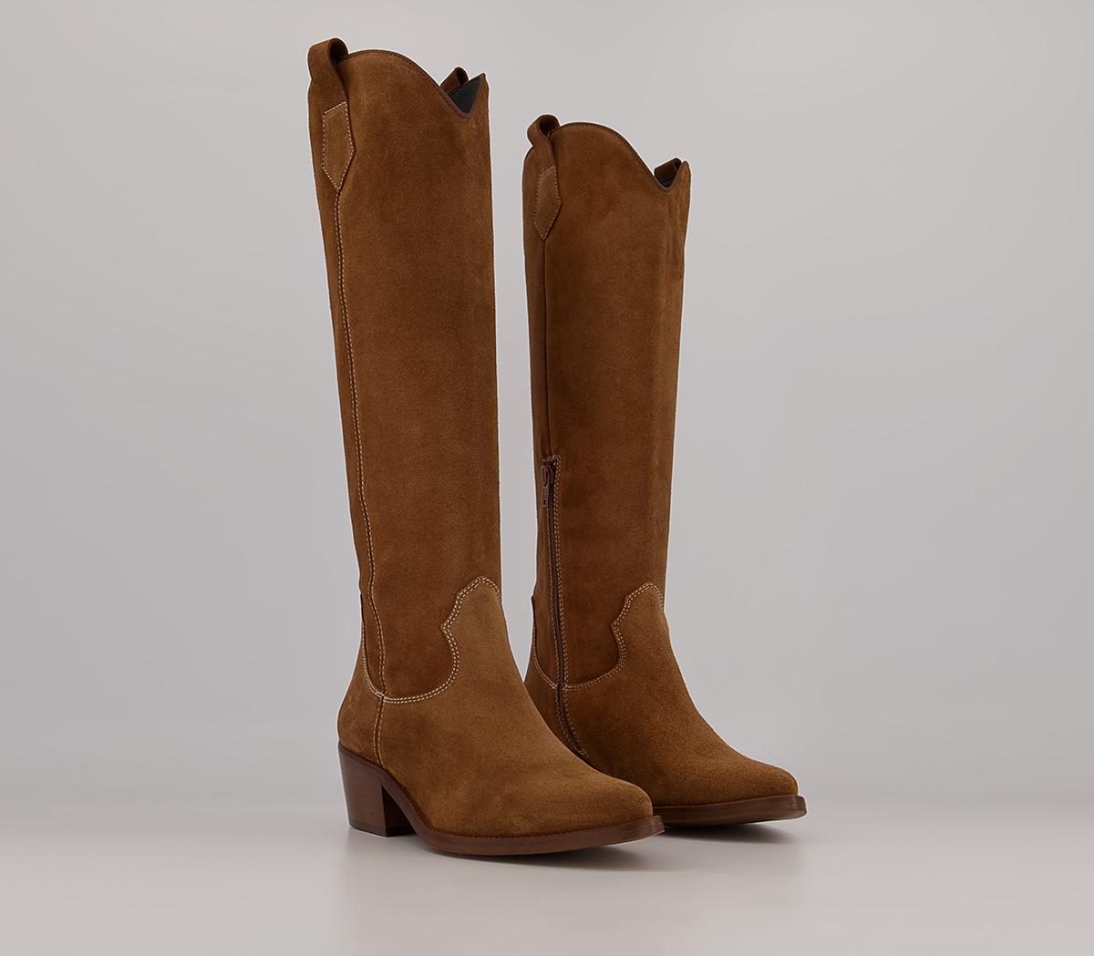 Office Kentucky Western Knee High Heeled Boots Office Kentucky Western Knee High Heeled Boots Tan Suede
