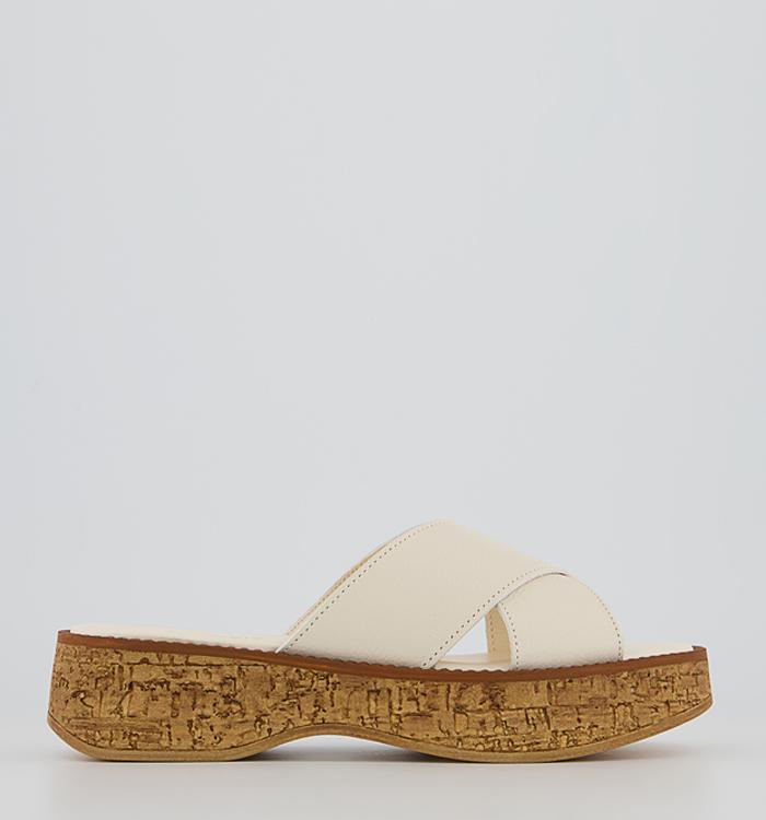 Office Morag Cork Cross Strap Sandals Off White Leather