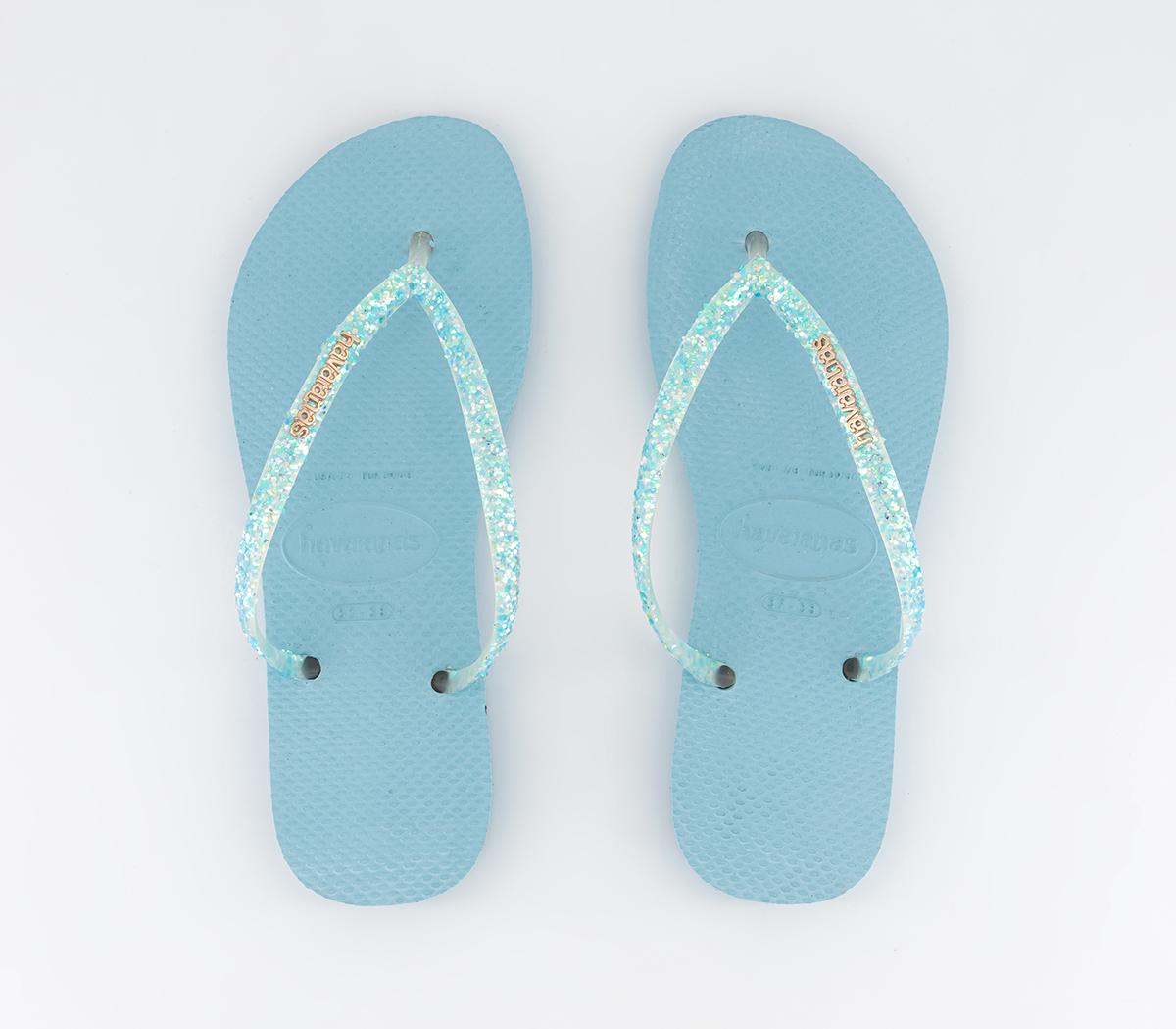 Havaianas Slim Glitter Flourish Flip Flops Nautical Blue - Women’s Sandals
