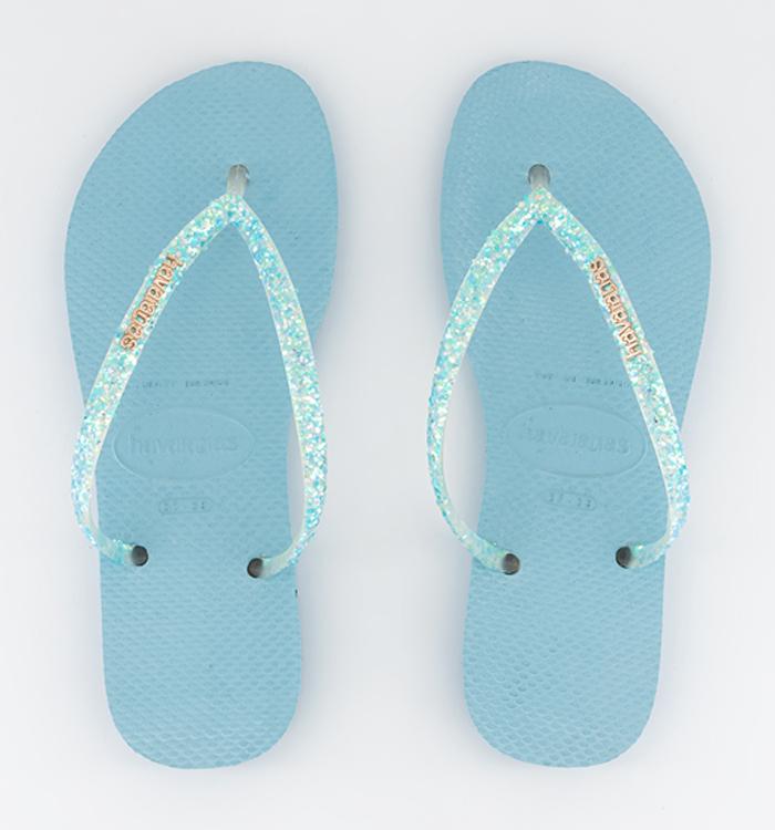 Havaianas Slim Glitter Flourish Flip Flops Nautical Blue