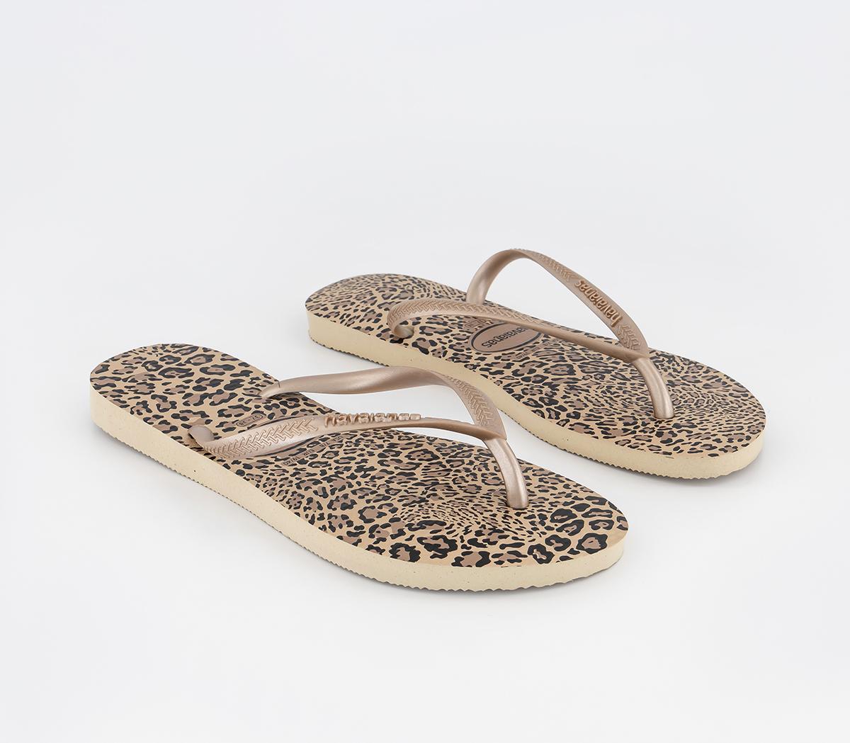 Havaianas Slim Animals Flip Flops Sand Grey Golden - Women’s Summer Shoes