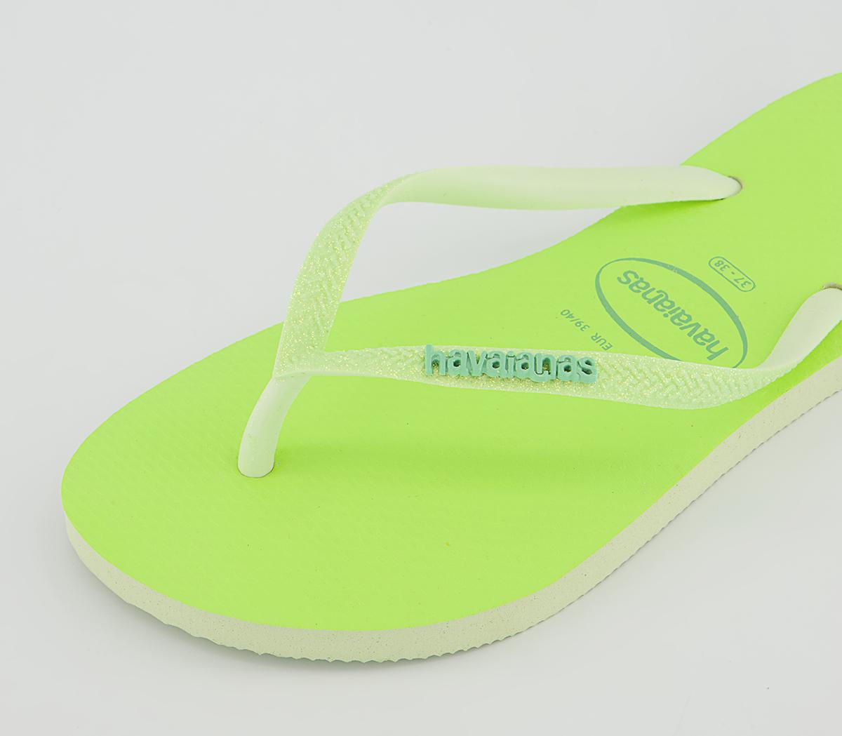 Havaianas Slim Glitter Neon Flip Flops Lime Green - Women’s Summer Shoes
