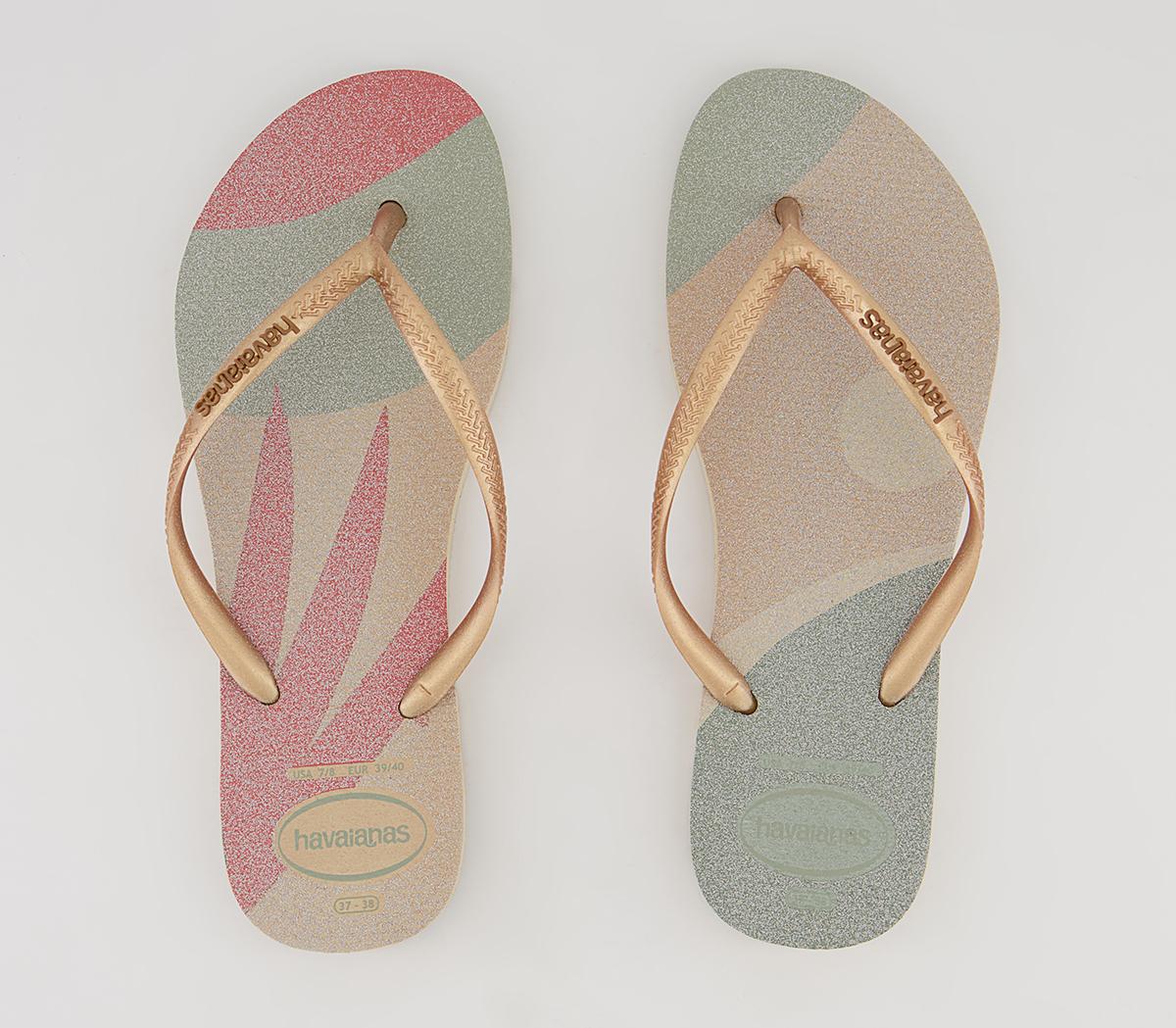 Havaianas Slim Palette Glow Flip Flops Havaianas Slim Palette Glow Flip Flops Sand Grey Golden