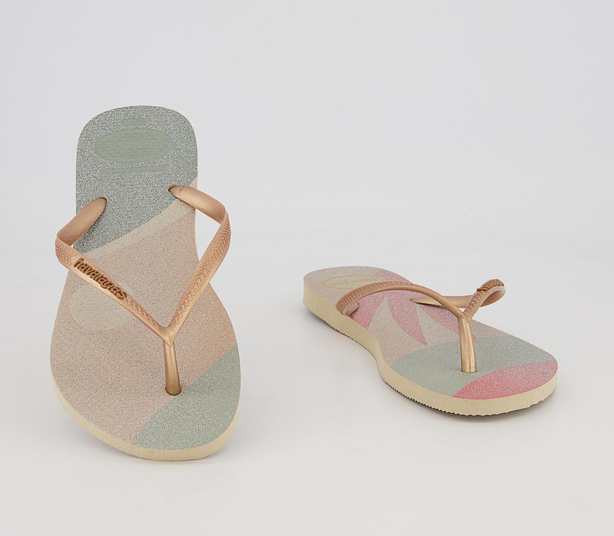 Havaianas Slim Palette Glow Flip Flops Havaianas Slim Palette Glow Flip Flops Sand Grey Golden