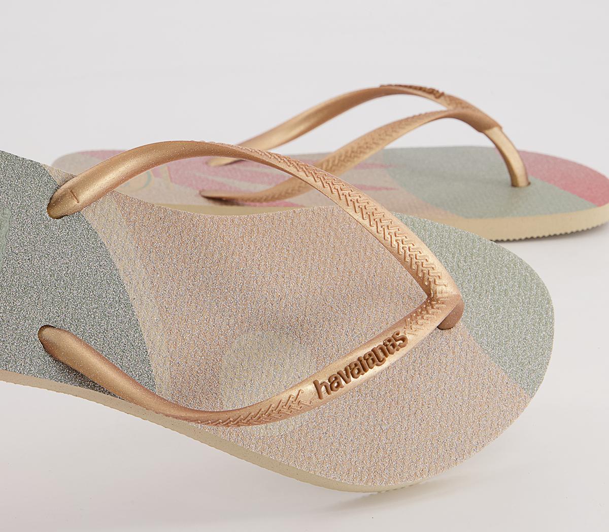 Havaianas Slim Palette Glow Flip Flops Havaianas Slim Palette Glow Flip Flops Sand Grey Golden