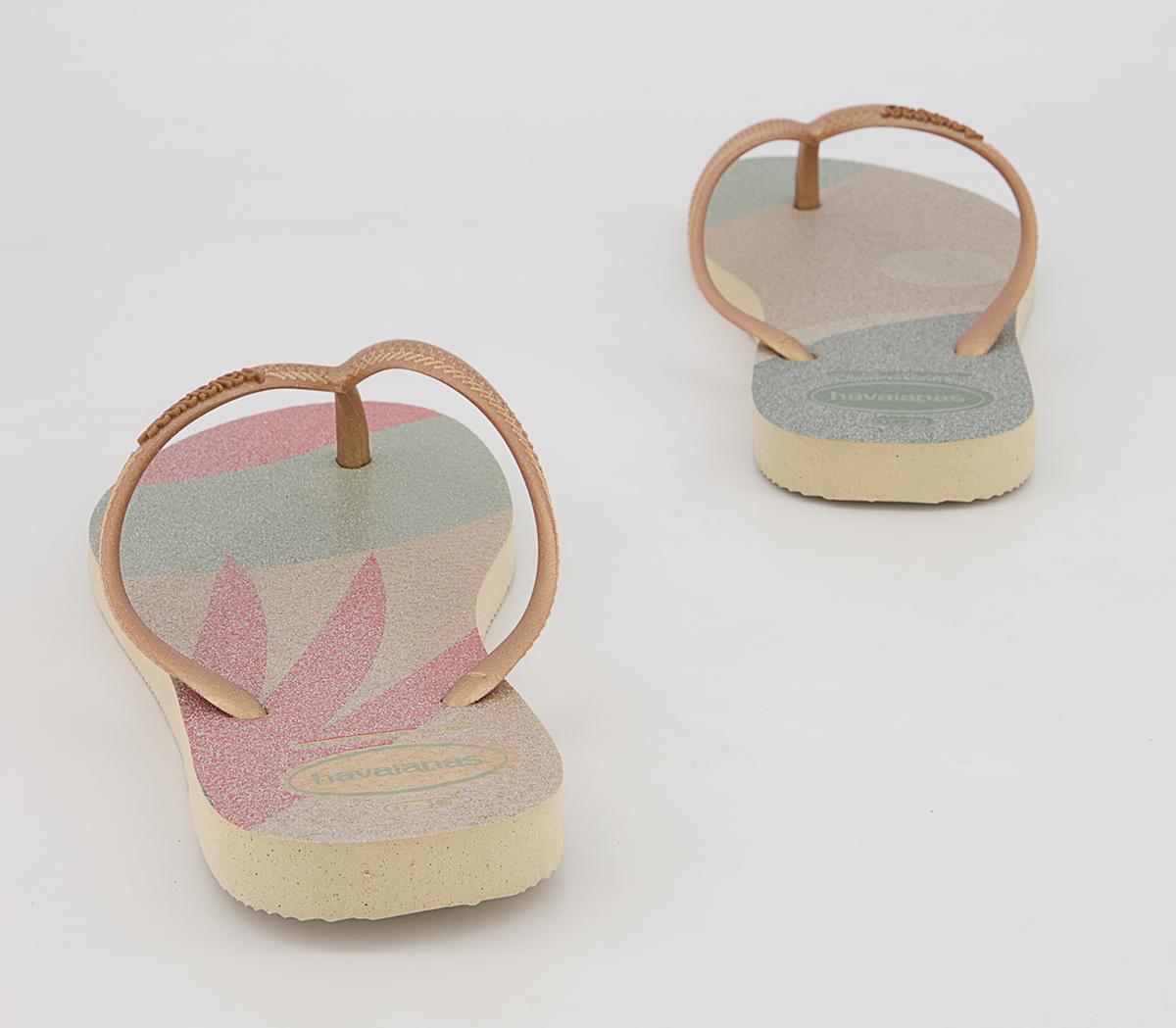 Havaianas Slim Palette Glow Flip Flops Havaianas Slim Palette Glow Flip Flops Sand Grey Golden
