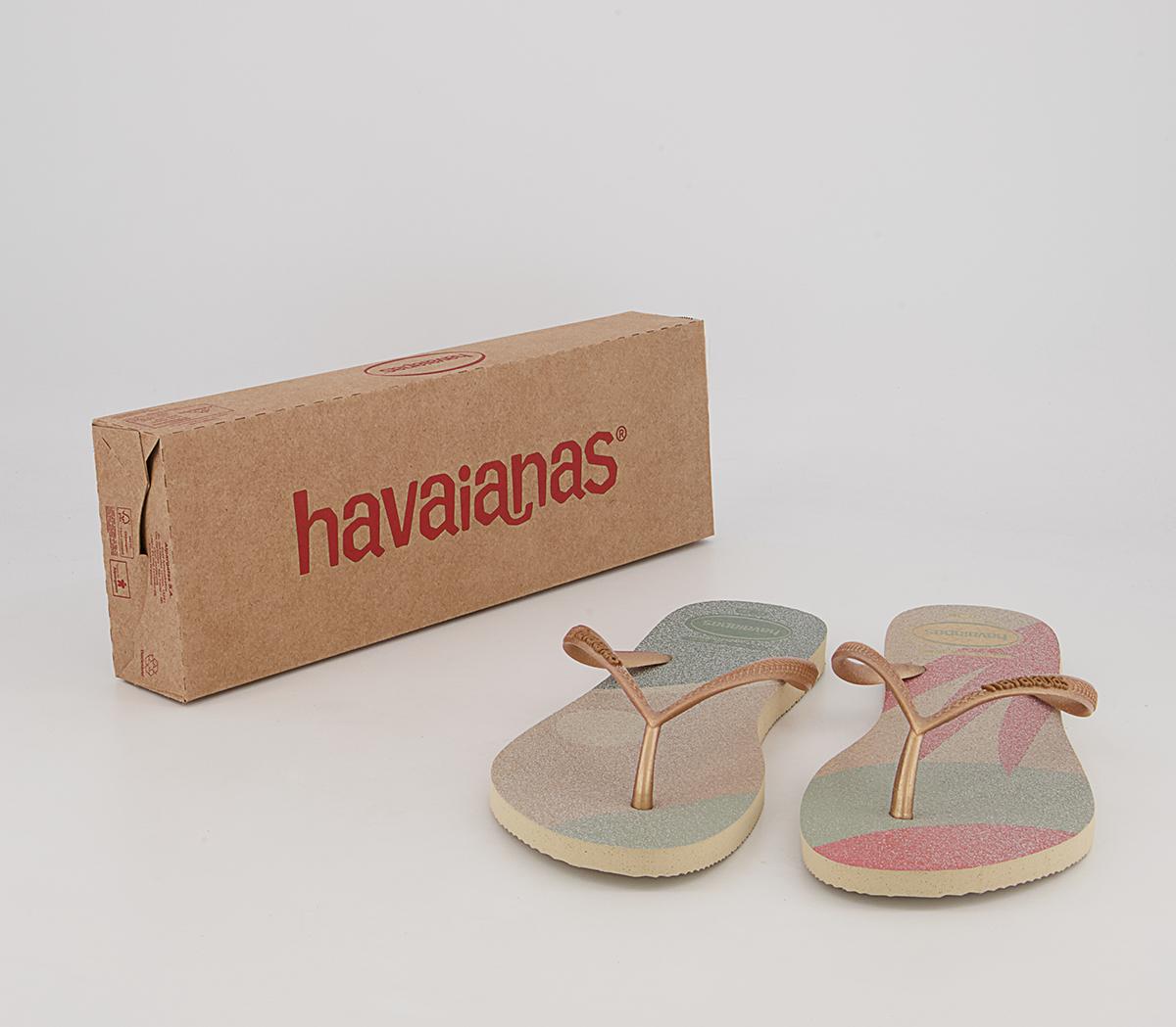 Havaianas Slim Palette Glow Flip Flops Havaianas Slim Palette Glow Flip Flops Sand Grey Golden