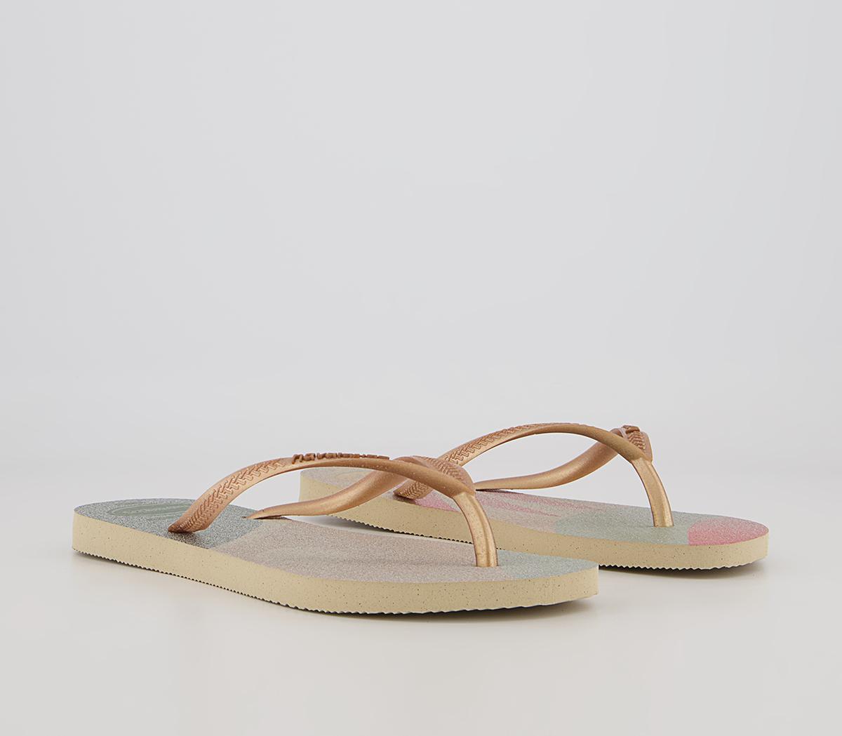 Havaianas Slim Palette Glow Flip Flops Havaianas Slim Palette Glow Flip Flops Sand Grey Golden