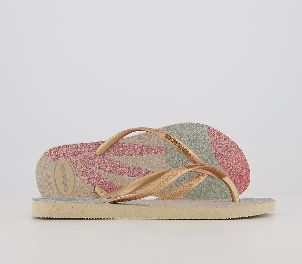 Havaianas Slim Palette Glow Flip Flops Havaianas Slim Palette Glow Flip Flops Sand Grey Golden