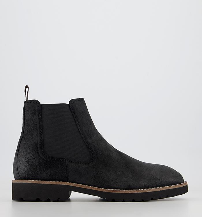 Office Barrow Cleated Sole Chelsea Boots Black Waxed