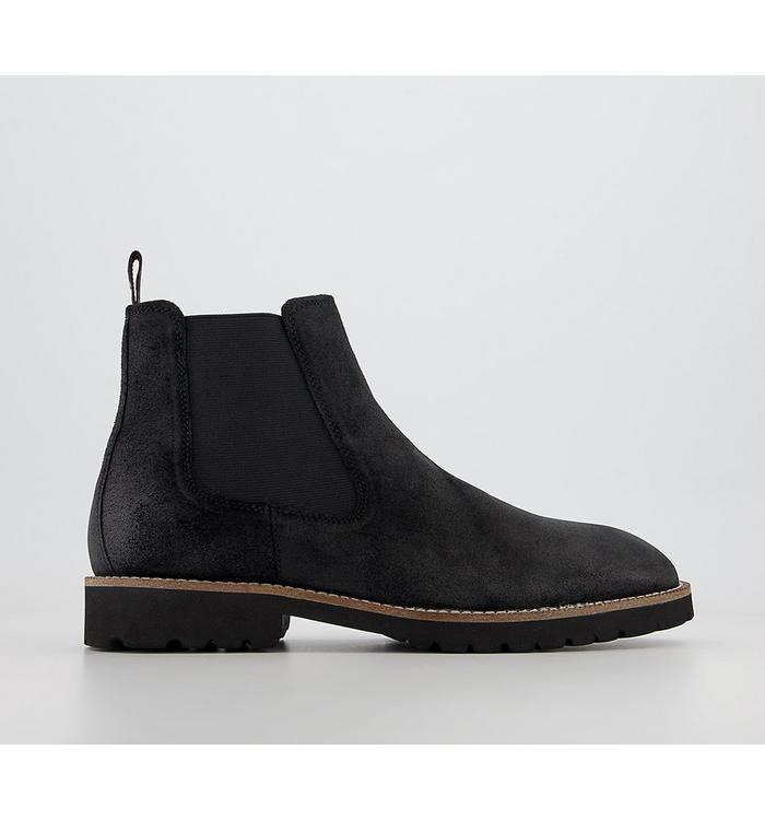 Office Barrow Cleated Sole Chelsea Boots Black Waxed