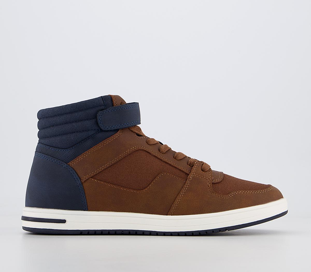 OFFICE Chilton Mid Top Strap Sneakers Tan Navy - Men's Casual Shoes