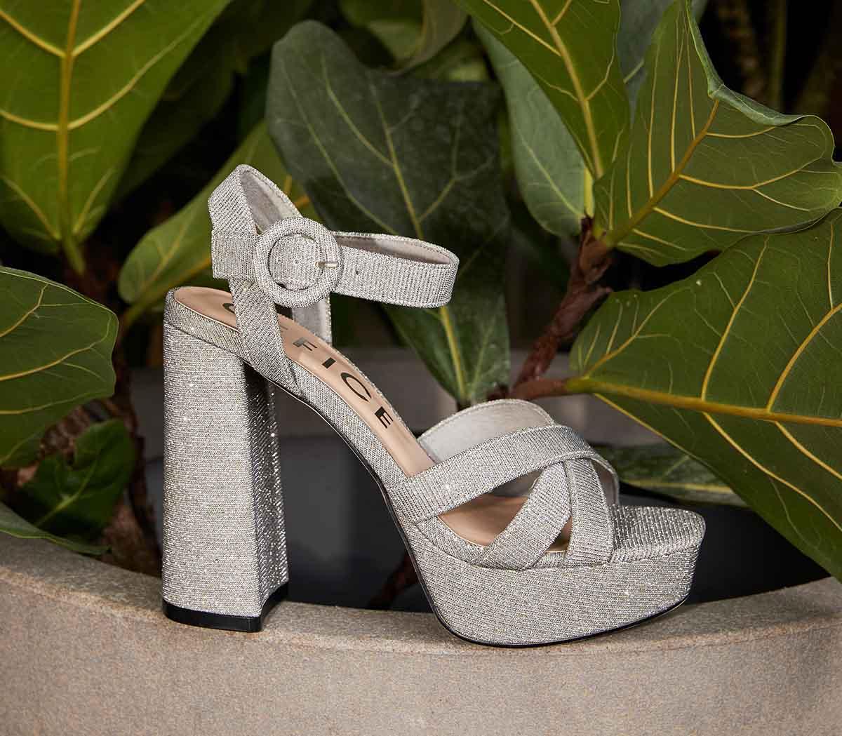 OFFICE Holly Platform Sandals Silver Heels