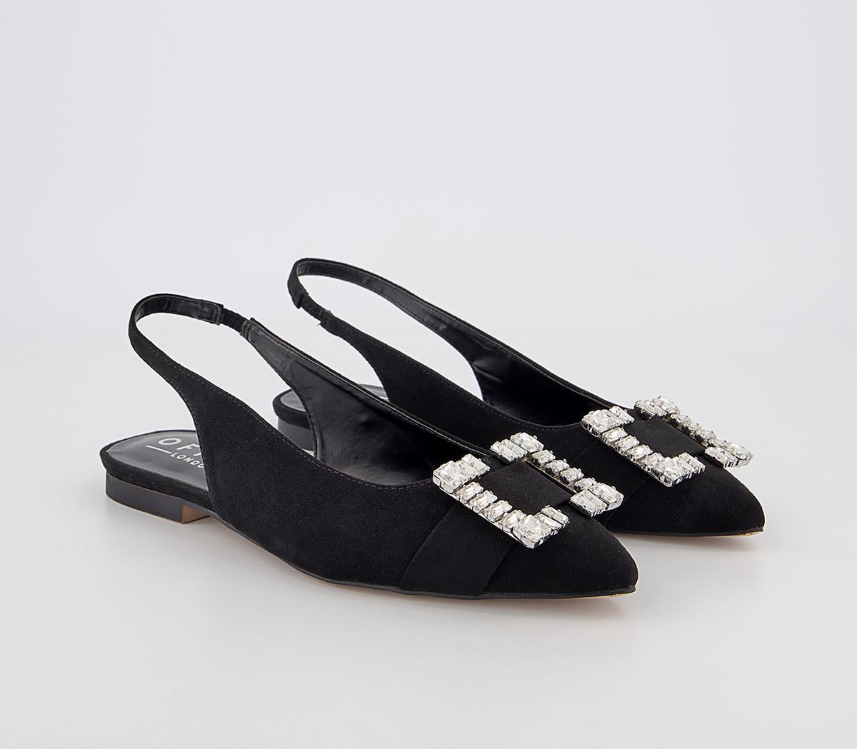 OFFICE Fab Brooch Sling Back Flats Black - Flat Shoes for Women