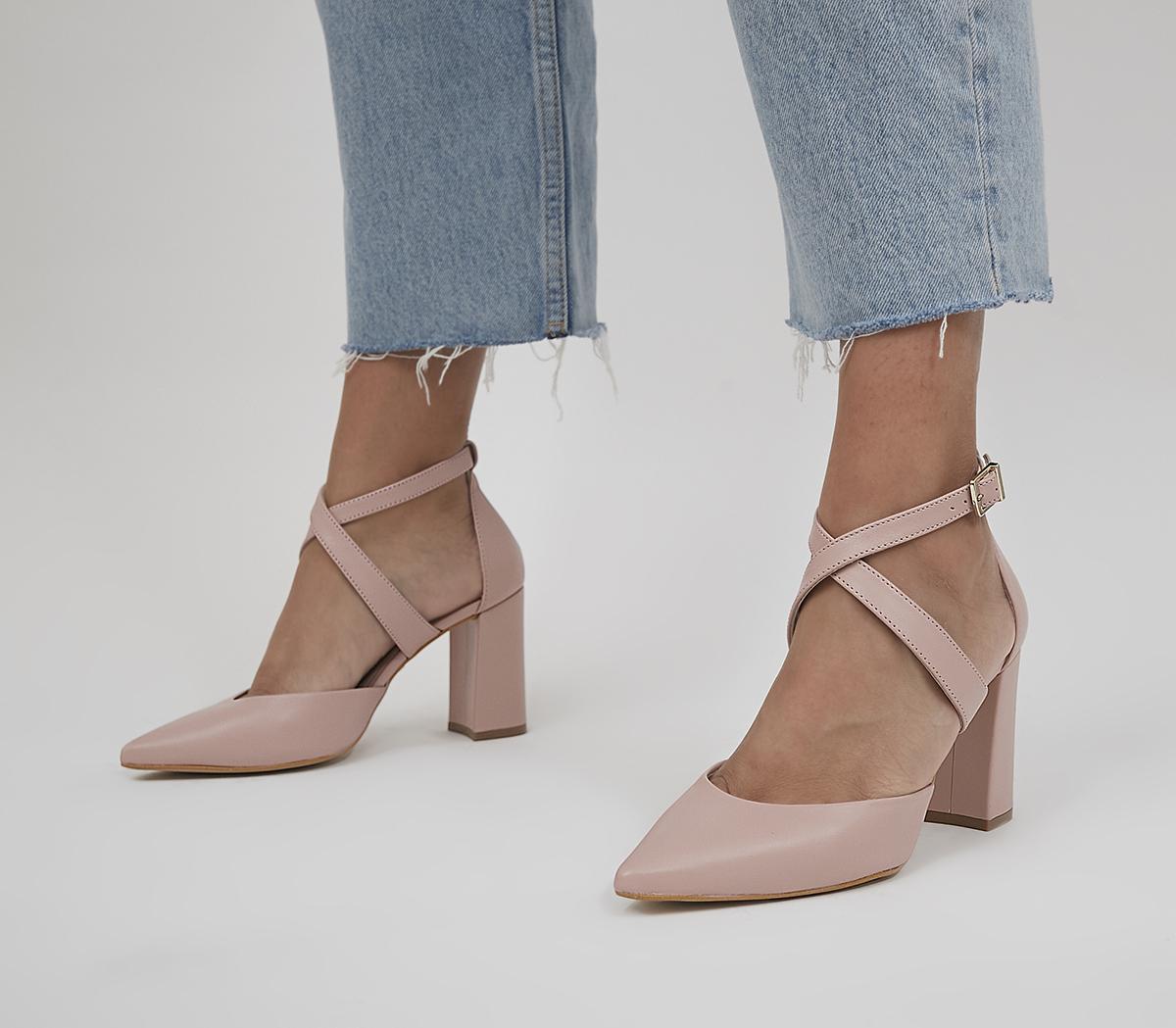 Marne Cross Strap Court Heels Pink Leather