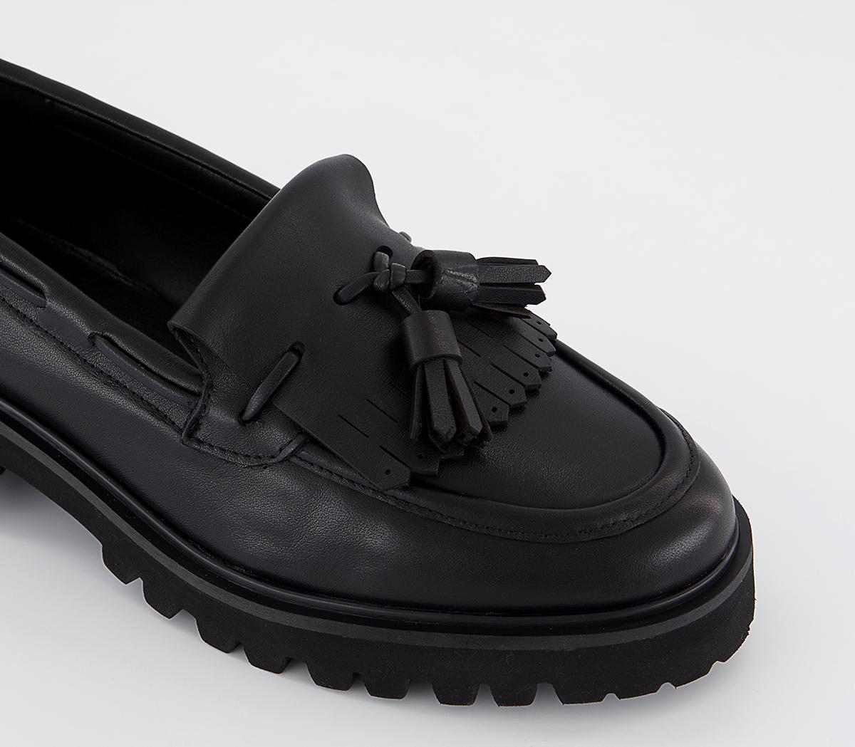 OFFICE Freya Fringe Loafers Black Leather - Flat Shoes for Women