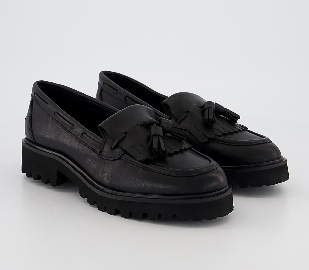 OFFICE Freya Fringe Loafers Black Leather - Flat Shoes for Women