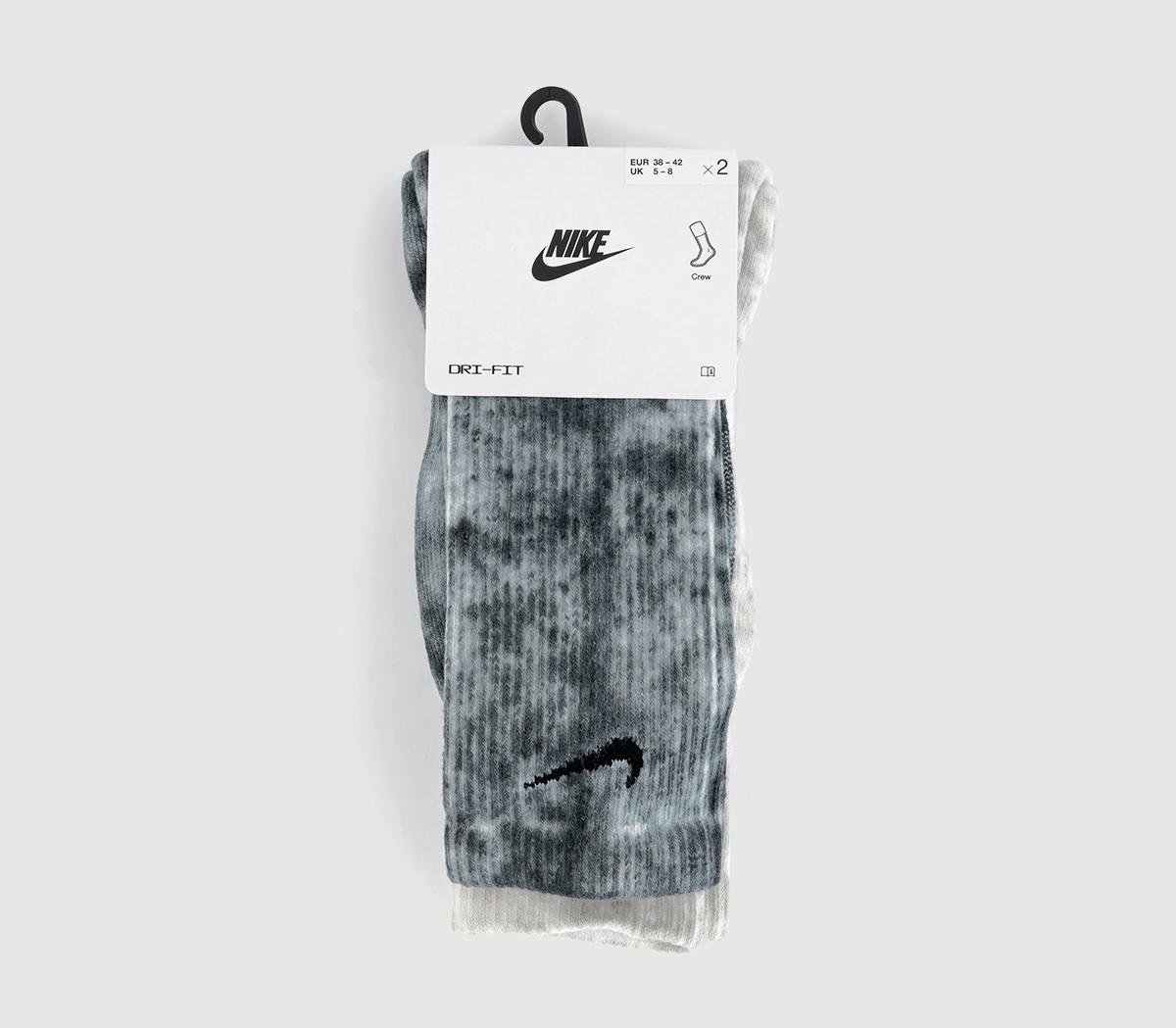 Nike Cushioned Tie Dye Crew Socks 2 Pairs Nike Cushioned Tie Dye Crew Socks 2 Pairs Multi Colour Grey