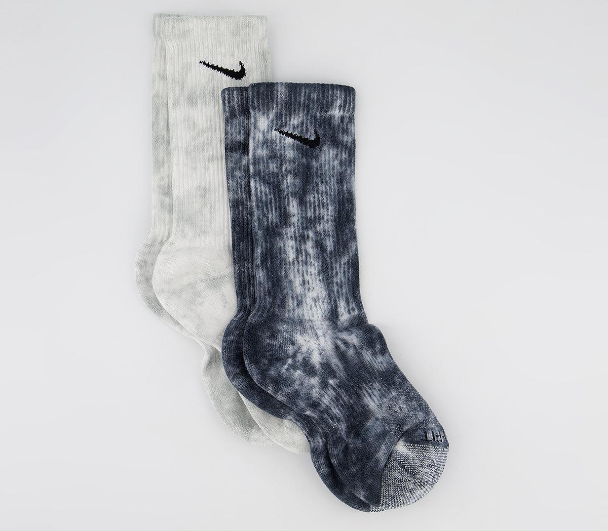 Nike Cushioned Tie Dye Crew Socks 2 Pairs Multi Colour Grey, S