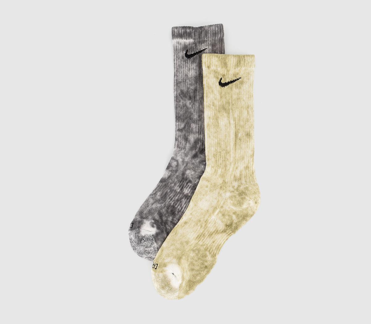Nike Cushioned Tie Dye Crew Socks 2 Pairs Grey Sand Multi, L