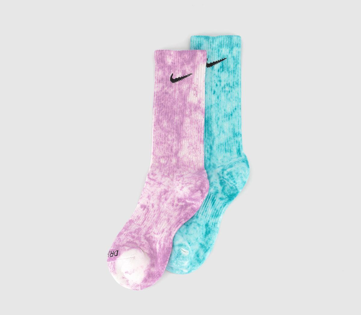 Nike Cushioned Tie Dye Crew Socks 2 Pairs Blue Purple, M