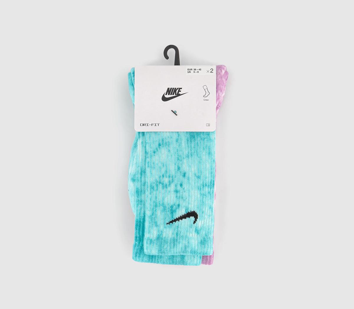 Nike Cushioned Tie Dye Crew Socks 2 Pairs Nike Cushioned Tie Dye Crew Socks 2 Pairs Blue Purple