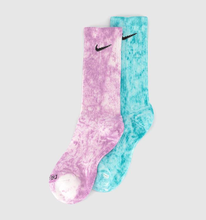 Nike Cushioned Tie Dye Crew Socks 2 Pairs Blue Purple