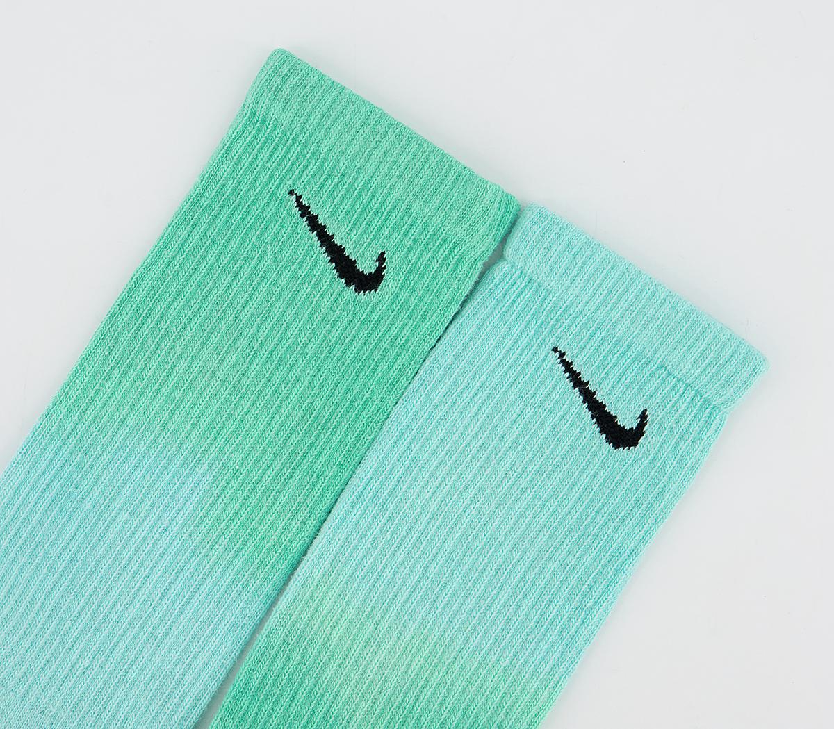 Nike Cushioned Tie Dye Crew Socks 2 Pairs Multi Colour Blue Green - Socks